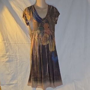 Women’s Midi Dress in Brown & Olive Print